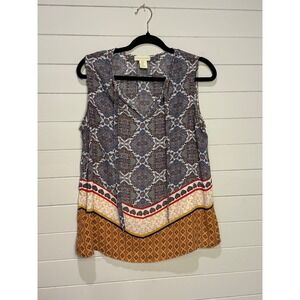 Cynthia Rowley Women's M Sleeveless Paisley Print V-Neck Blouse‎ Top